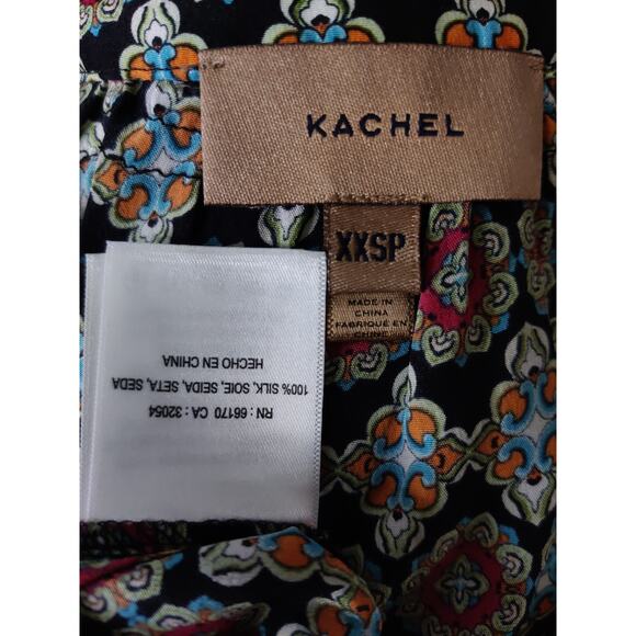 Anthropologie Kachel Green Red 3/4 Sleeve V-Neck Pullover 100% Silk Blouse XXSP - Picture 7 of 7